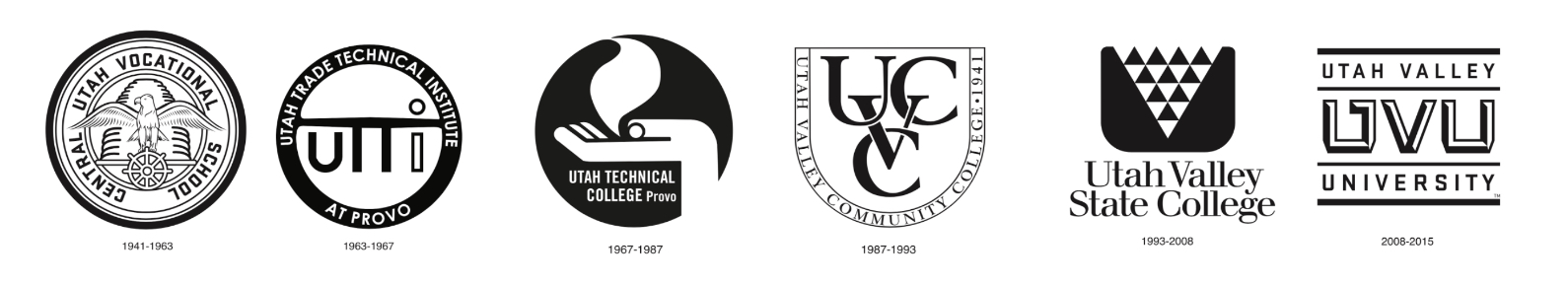 six historical uvu logos
